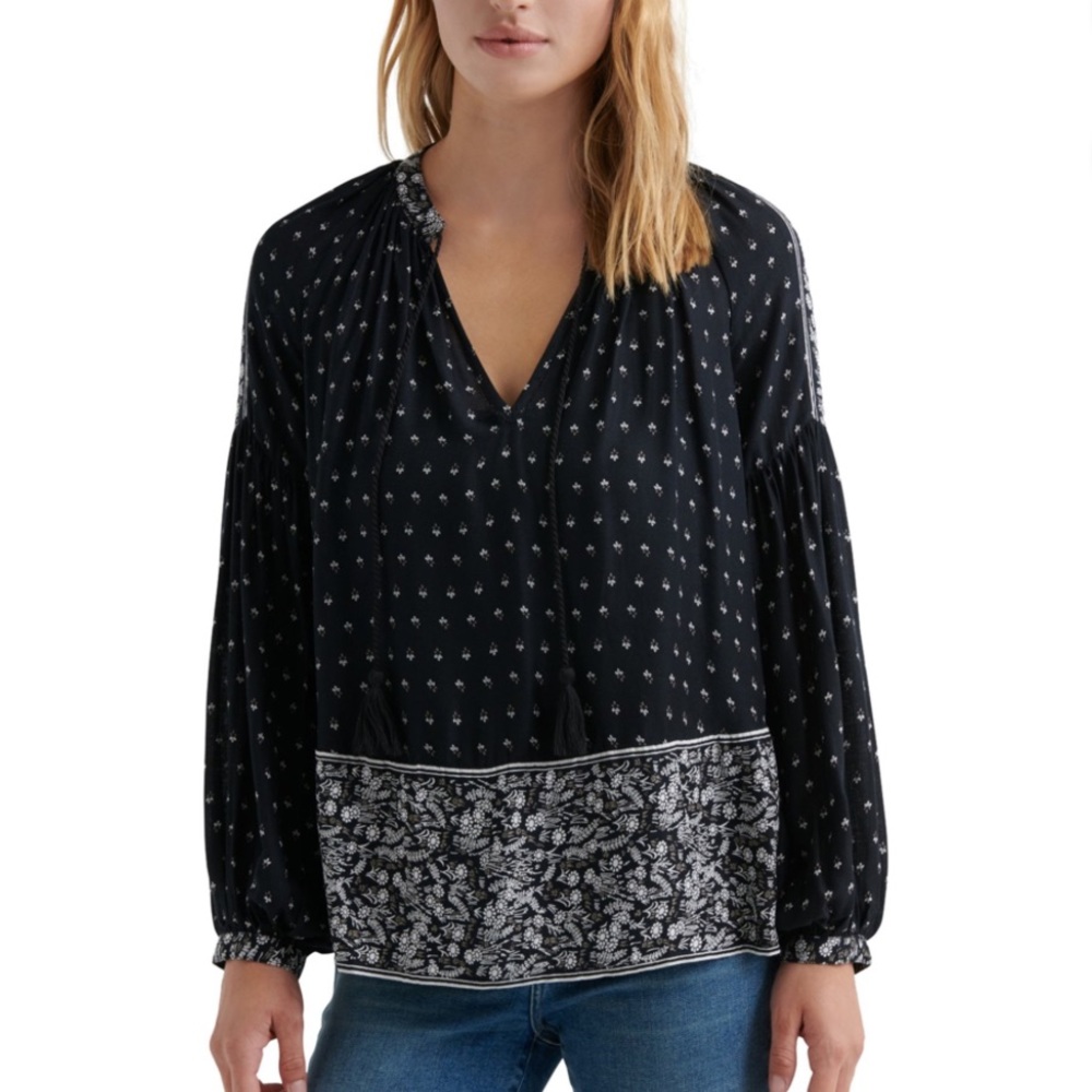 Lucky Brand Floral Print Peasant Top